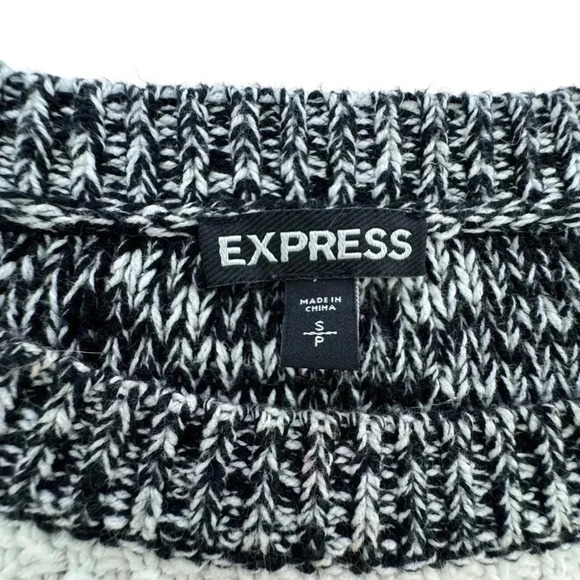 Express Cropped Striped Black and White Melange Sweater Small Long Sleeves - Picture 3 of 9